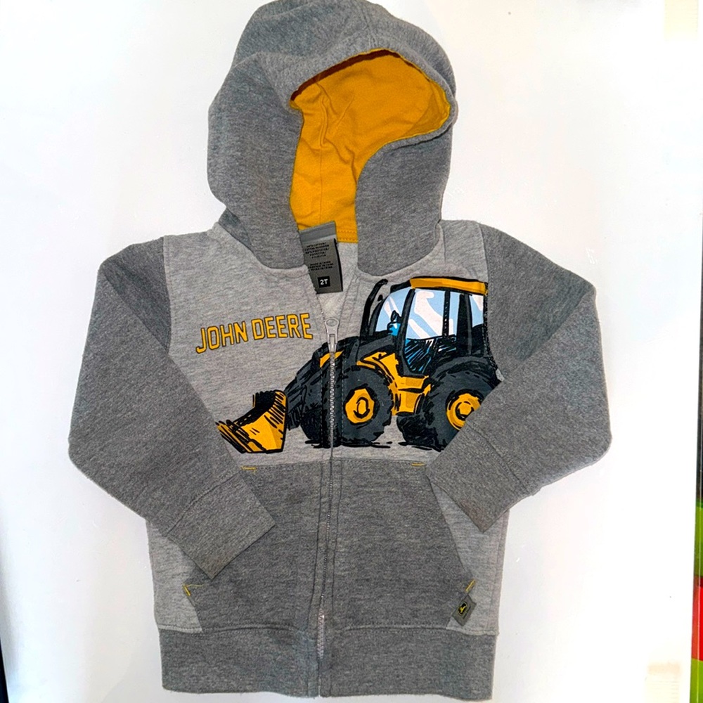 John Deere Gray Construction Loader Zip Hoodie Sweatshirt